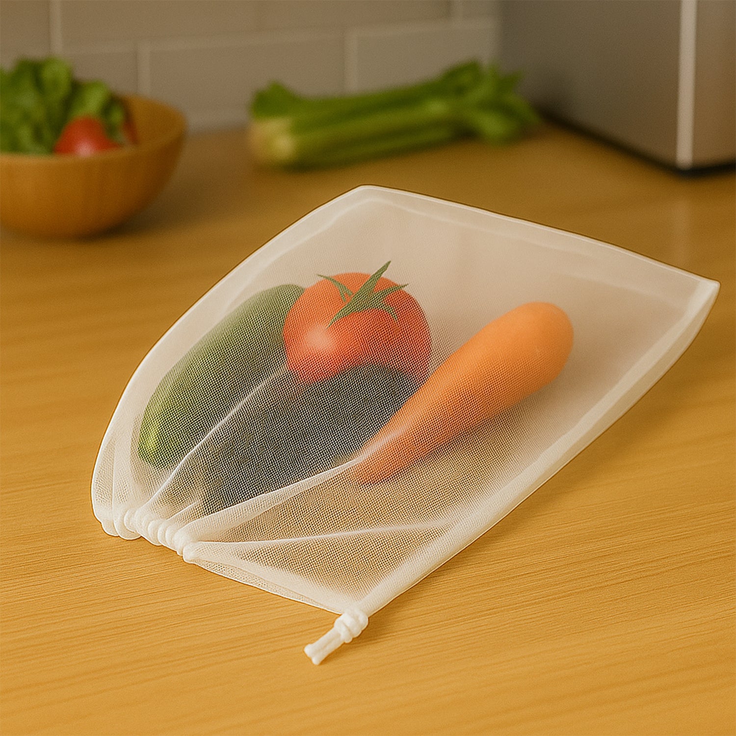 Reusable Transparent Drawstring Mesh Storage Bag (1 Pc) Reusable Transparent Drawstring Mesh Storage Bag (1 Pc)